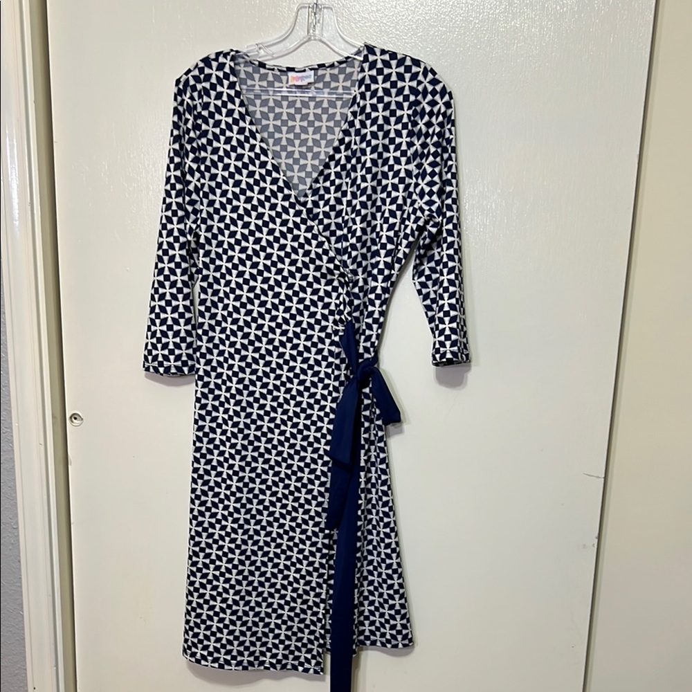 LuLaRoe Blue and White Geometric Dress